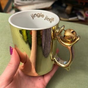Rare Gold Vintage Department 56 Spinner Mug with Jingle Bell